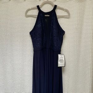 NWT Navy blue gown with sheer sequin top SZ 8